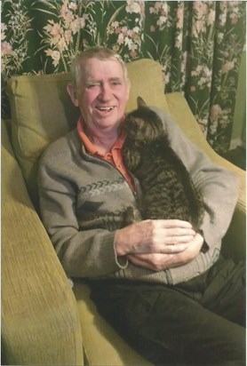 Dad with our lovely, quirky kitty, Ali 2017