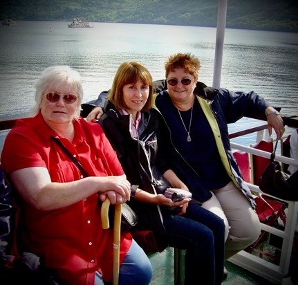 Scotland Holiday 1   Loch Lomond 2007  Lesley with Chris n Suze on the Loch just before the whisky was served!