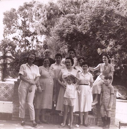 Annie Davis (far left) and some of the staff of La Consula, 1959.  Nena and Teo in front.  