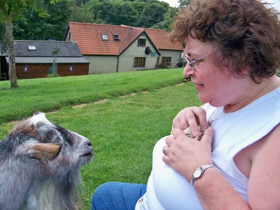 Judy and a goat at Stansted Castle