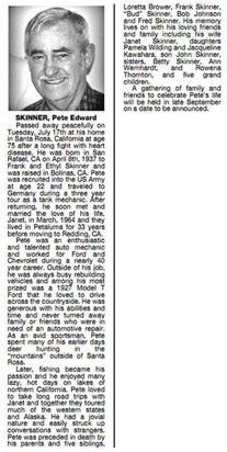 Obituary for Pete E Skinner in the Press Democrat on July 24th, 2012