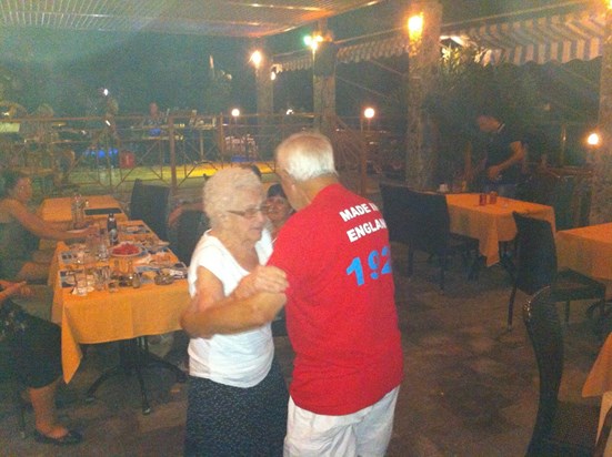 Dancing with his wife, Betty.