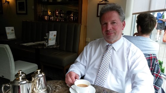 enjoying a cup of tea in Bettys in Harrogate 2018 