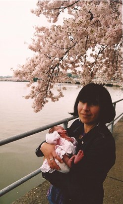 Karyn and newborn Molly under the cherry blossom in Washington DC, 2005