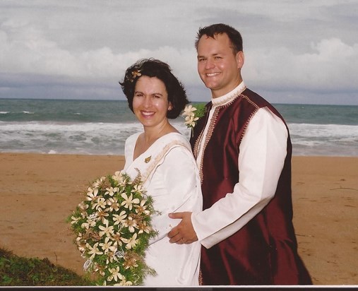 Karyn and Simon on our wedding day in Sri Lanka, 2002