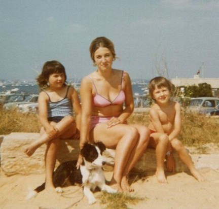 At the beach with family, 1970