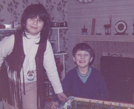 Playing table football with Steven, 1971