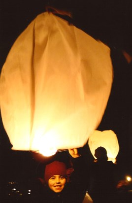 Molly releasing sky lantern