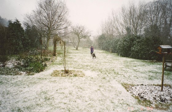 Marley & Karyn in the snow - We loved the garden at Mingle Lane, Great Shelford