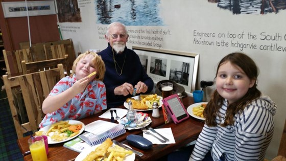 David brought monocles back into fashion before the hipsters had even thought of it. With his grandson Thomas and granddaughter Poppy.