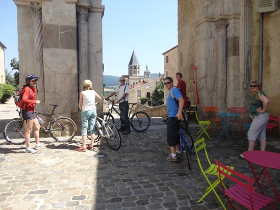 Cycling in Cluny.  Bob in the middle of the picture.