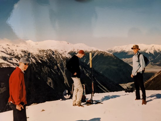 Top of the mountain. Dan with Mark and Gavin in New Zealand 1998