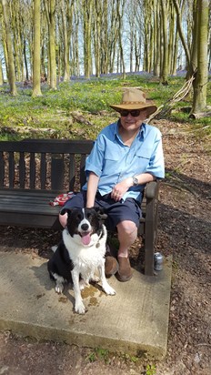 Steve and Jasper with the bluebells at Barnsdale, Rutland Water.
