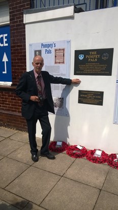 Keith at PFC Fratton Park August 2014 at the official unveiling of 'The Pompey Pals' commemorative plaque.