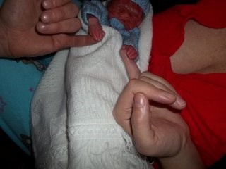 Louis holding Mummy and Daddy's fingers