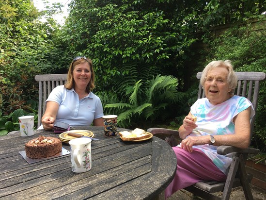 Mum in her garden with Kate