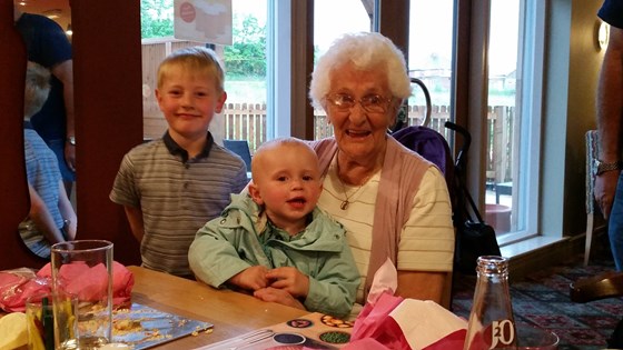 Great Grandma and Ethan and Ellie May on Mamma's knee