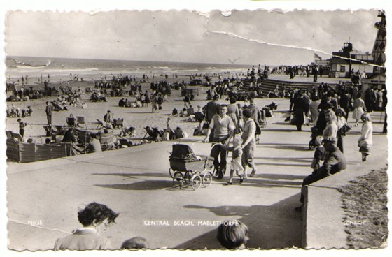 Claim to fame - actual postcard sent by many from Mablethorpe (Muriel, Gordon, Tim and Terry in the pram)
