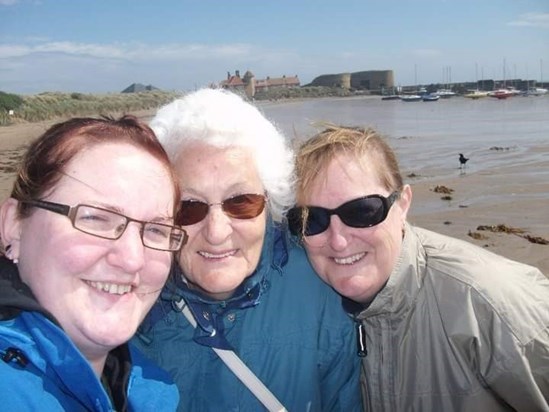 Amy, Muriel and Sue on Beadnell beach.