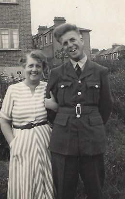 IN RAF UNIFORM WITH HIS MUM c 1951