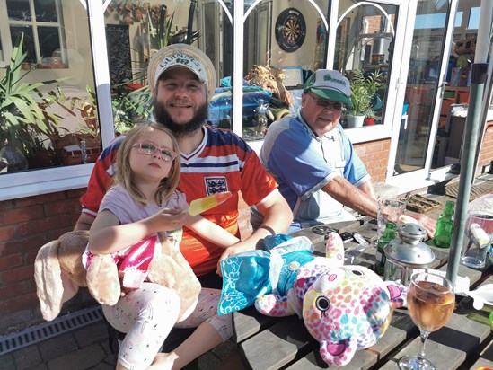 Dad with David and Chloe for summer BBQ (May 2021)