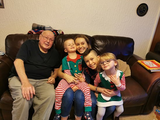 Grandad Geoff with his four Grandchildren - Christmas Day 2019