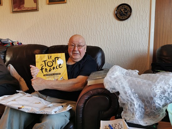 Geoff with yet another book to speed read for his huge book collection - Dec 2019 