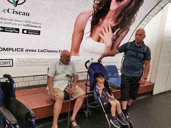 Geoff with Ethan and Carl - Paris Metro August 2019