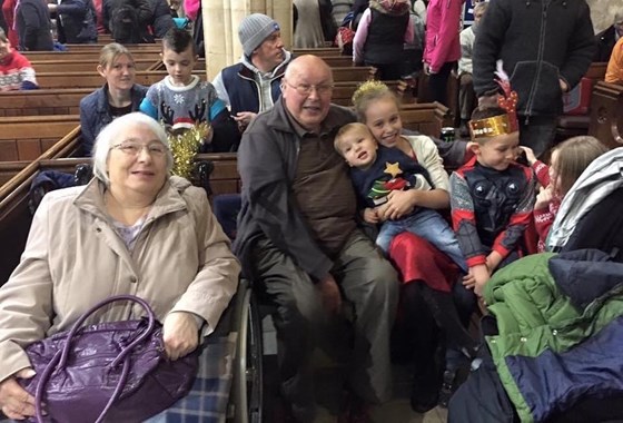 Geoff and Tricia with grandchildren at Nativity service 2016