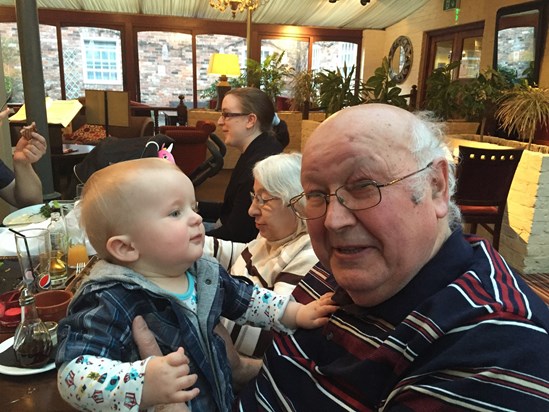 Grandad and baby Ethan - family meal 2016