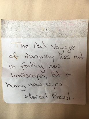 Priceless wisdom, and a now treasured handwritten memento from Elaine via Marcel