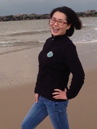 Posing on windy beach