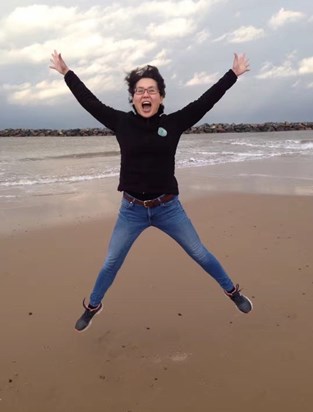 Jumping for joy in windy Sea Palling!