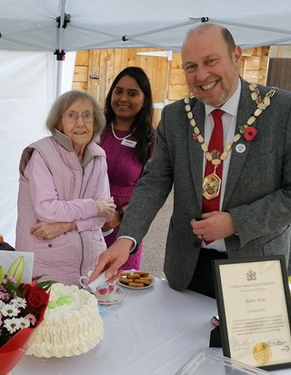 Audrey was recognised and thanked for many years of service to her community by the Mayor of Merton 10.11.21 