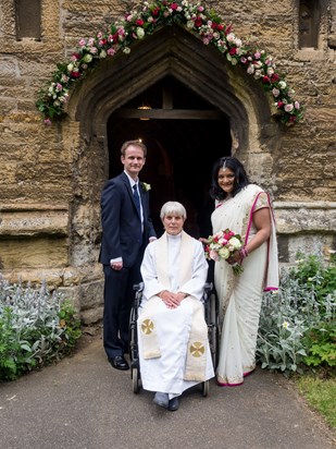 Following a joint Christian/Hindu blessing for Stewart and Rakhee Watson at Marston, 20 Jun 15.
