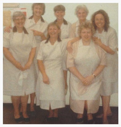 Joan working in the school kitchens 1987