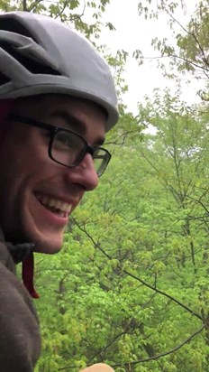 Laughing about getting caught in the rain mid climb in the Gunks, May 2018