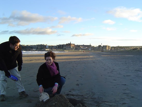 Building a winter sand castle on West Sands, St Andrews 26/1/04