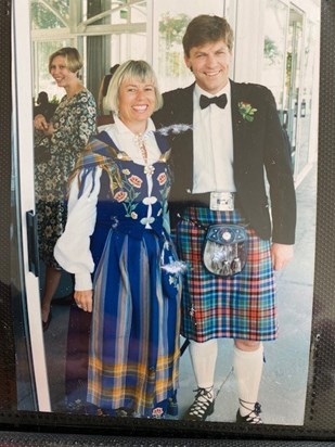 Flying the Scottish flag at Ken & Helena's wedding Sept 2004