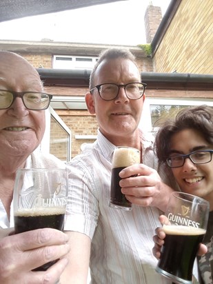 Three generations of Guinness drinkers. Bernard, Stephen and Ben