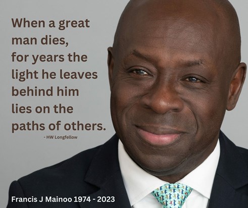 Francis, in your words, "Teamwork makes the Dream Work!" It is with great sadness that we say goodbye too soon. The energy and passion you brought to our network will continue to inspire us for many years to come. Love Margie, Rene, Sarah and Racine.