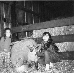 Katrina and Robyn with Robyn's lambs - 1974