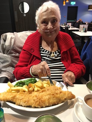 enjoying fish and chips at cleethorpes