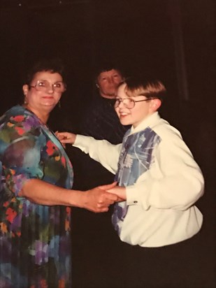 Mum loved to dance here she is with one of her grandsons x