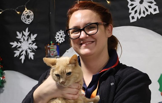 Matron Niamh Eve with St Helena Hospice cat Paddy