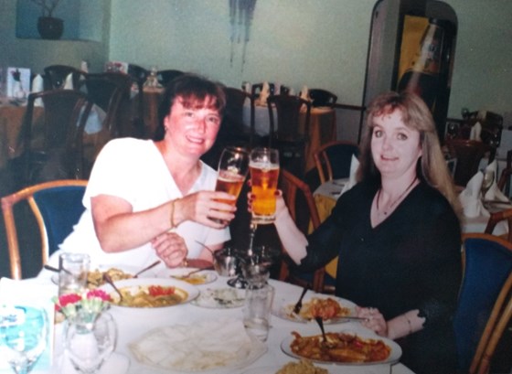Rosemary and Claire at our favourite restaurant, The Ancient Raj in Frimley
