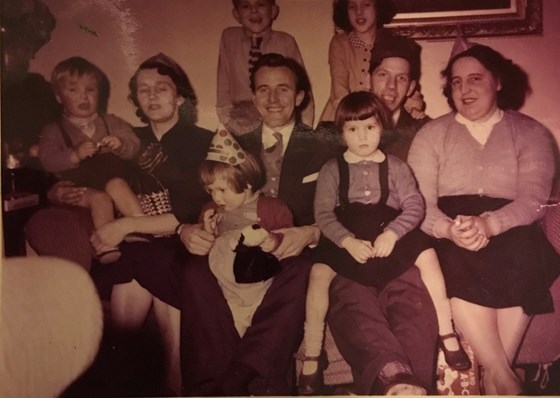 Family celebrations with Mum, Dad, Aunt, Uncle & cousins! Marion is sat at the back on the right.