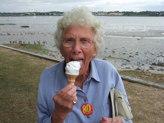 Ice cream at the seaside on Daphne's 80th birthday