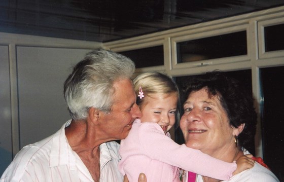 Olivia with Nan and Grandad in conservatory Tamworth Lane