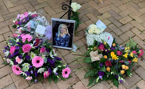 Floral tributes for Angela Mayes